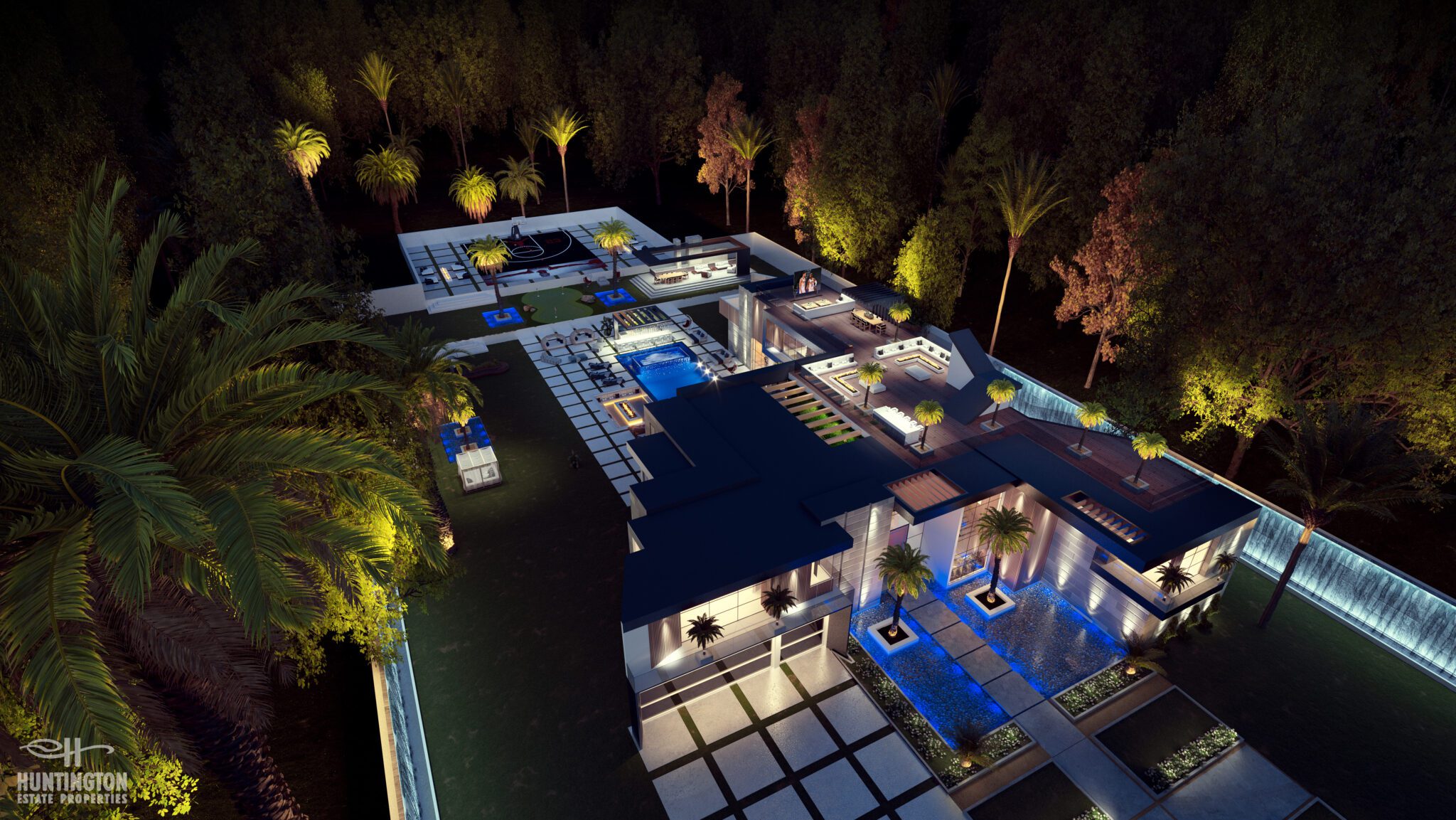 overhead view of private luxury LA home