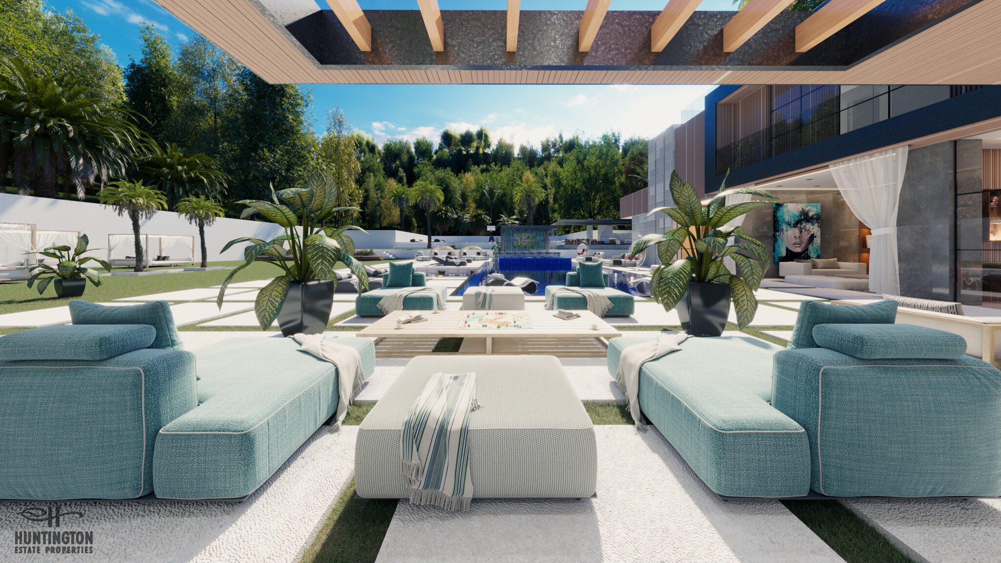 outdoor living space of LA luxury home