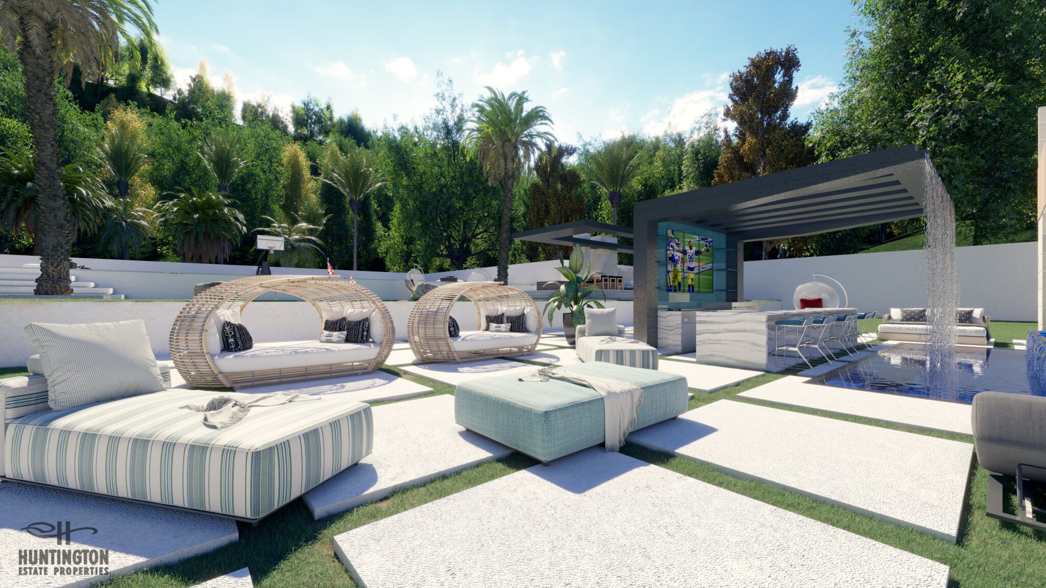 outdoor living area with several amenities